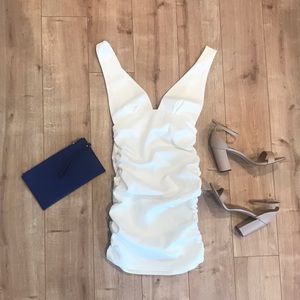 White ruched mini dress